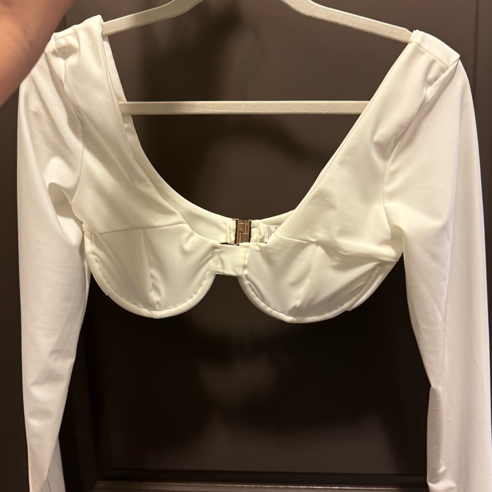 White Long Sleeve Crop Top